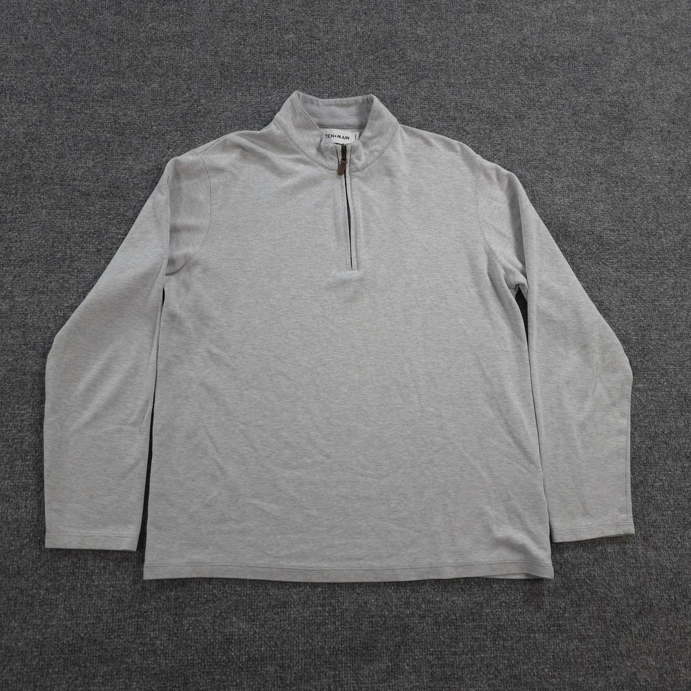 Mizzen Main Sweater Mens Large Gray 1/4 Zip Mock Neck Hillman Pullover Preppy